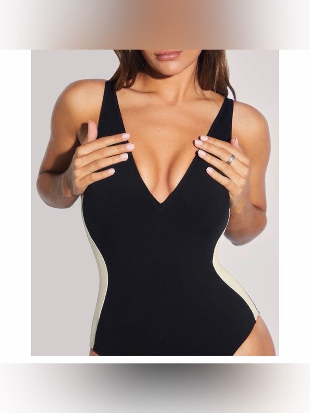TA3 Plungey Contour Waist Tummy Control One Piece Swimsuit Black Regular Large
